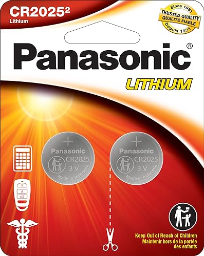 Panasonic CR2025 3.0 Volt Long Lasting Lithium Coin Cell Batteries in Child Resistant, Standards Based Packaging, 2-Battery Pack 1 Count (Pack of 2)