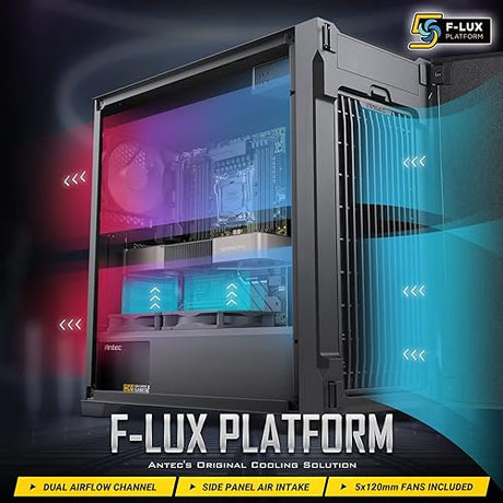 Antec P10 FLUX, F-LUX Platform, 5 x 120mm Fans Included, Reversible & Swing-Open Front Panel, Air-Concentrating Filter, 5.25 ODD, Fan-Speed Control, Sound-Dampening Side Panels, Mid-Tower Silent Case