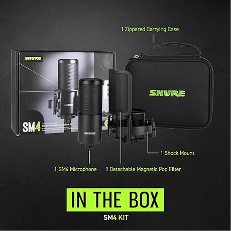 Shure SM4 Studio Recording Microphone Kit, XLR Home Studio Condenser Mic with Mix-Ready Audio - All-Metal Construction, Includes Detachable Magnetic Pop Filter & Shock Mount (SM4-K-KIT) SM4 Kit (w/ Pop Filter + Shock Mount)