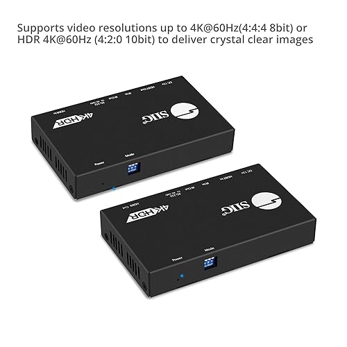 SIIG 4K HDR HDMI 2.0 HDBaseT Extender Over Single Cat5e/6 with RS-232 & IR - 330ft (100m) @ 1080p & 3840x2160@60Hz YUV 4:4:4 8bit, RS232, HDMI 2.0 and HDCP 2.2, HDR, PoC, CEC (CE-H23311-S1) 4K 60Hz HDR HDMI2.0 - 330ft