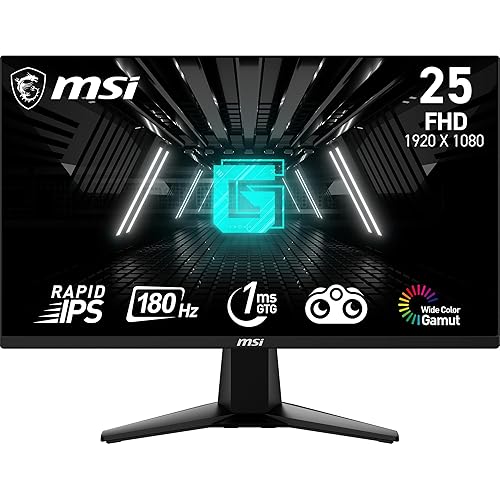 MSI G255F 25-inch 1920 x 1080 (FHD), Rapid IPS, Gaming Monitor 180Hz, Adaptive Sync, 1ms, HDMI, DisplayPort, VESA Mountable, Tilt G255F (New Model)