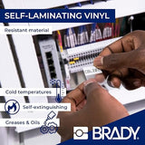 Brady Self-Laminating Vinyl Pre-Sized Labels for Label Printer BMP41/BMP51/BMP53/M511-180 Self Adhesive Printer Labels - Black on White, Transparent (25,40 mm (W) x 38,10 mm (H)) - M4-91-427