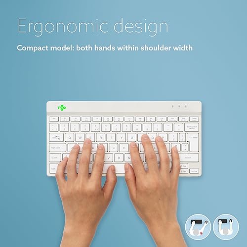 R-Go Compact Keyboard Bluetooth, with Break Software, Ergonomic Flat Design, Anti-RSI, Compatible with Windows/Mac OS, QWERTY (US), White