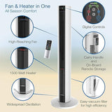 Lasko FH500 Fan & Space Heater Combo Tower, 42 Inch, Black White