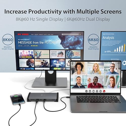 j5create 8K Thunderbolt 4 Docking Station with Max 96W Charging, Single 8K60 or Dual 4K60 Display, Thunderbolt 4 40Gbps, USB 10Gbps, Gigabit Ethernet, SD 4.0, Audio Combo (JTD562)