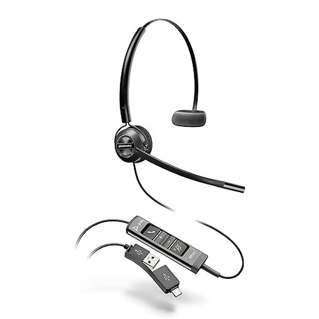 Poly (Plantronics + Polycom) EncorePro 545 USB-A and USB-C USB Headset (Plantronics) - Acoustic Hearing Protection - Hold & Call Answer Buttons - Convertible Wearing Style, Black, Standard Version