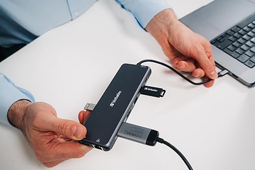 Verbatim 13 in 1 USB Type-C Hub for PD Rapid Charging, Supports USB PD, USB-C Port, Supports 8K (30Hz), 5Gbps Data, HDMI 8K (30Hz) x 2, DP, Audio, Internet, USB-A (3.2 Gen1), 3 USB-A (3.2 Gen2), USB-A