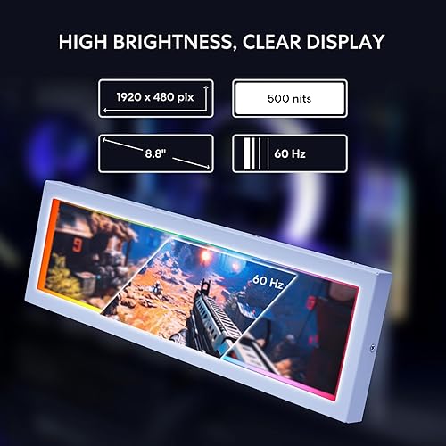 Lian Li 8.8 Universal Screen for PC - Adjustable Mounting for Any Computer Setup - Customizable ARGB Frame - PC Temperature Display Panel - LCD Screen Disply - Mini Monitor - SM088W (US88 v1 White)
