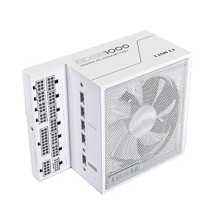 Lian Li Edge Series-1000W Full Modular Power Supply-80 PLUS Platinum-ATX 3.0, 3.1-PCIE 5.1-L-Shape Design for Dual Chamber Case-120mm FDB Fan-Supports up to 4X USB Devices-White (EG1000WE.US)