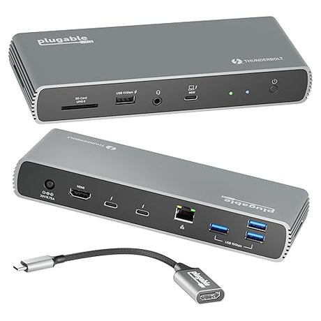 Plugable Thunderbolt 4 Dock for Dual 4K or 8K Display – 100W Charging Docking Station for MacBook Pro and Windows Laptops with 11 Ports, 3X Thunderbolt, Ethernet, USB, and SD Card (TBT4-UDX1)