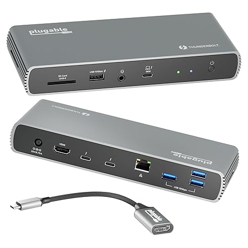 Plugable Thunderbolt 4 Dock for Dual 4K or 8K Display – 100W Charging Docking Station for MacBook Pro and Windows Laptops with 11 Ports, 3X Thunderbolt, Ethernet, USB, and SD Card (TBT4-UDX1)