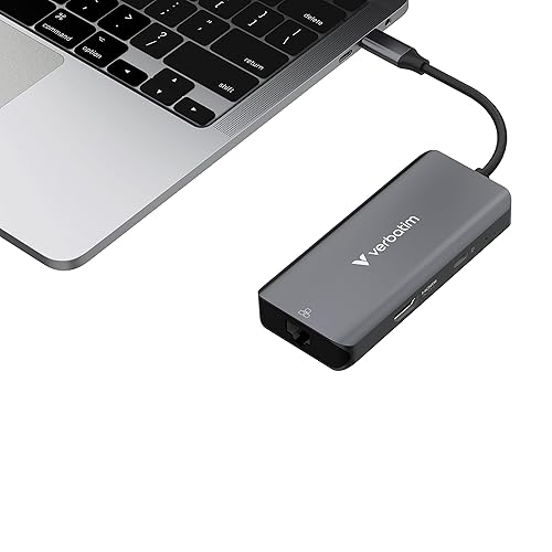 Verbatim USB-C Essentials Multiport Hub– 6 Ports: (3) USB-A 3.0/3.2 Gen 1, (1) USB-C 3.0/3.2 Gen 1, RJ45 Ethernet, 4K HDMI and Up to 100W Power Delivery