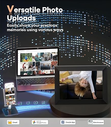 Cozyla Digital Picture Frame WiFi Send Pictures & Videos via Google Photos Email Web Browser Instagram Phone App Unlimited Storage Digtal Photo Frame Electronic Picture Frame Slideshow 10.1 Inch Black
