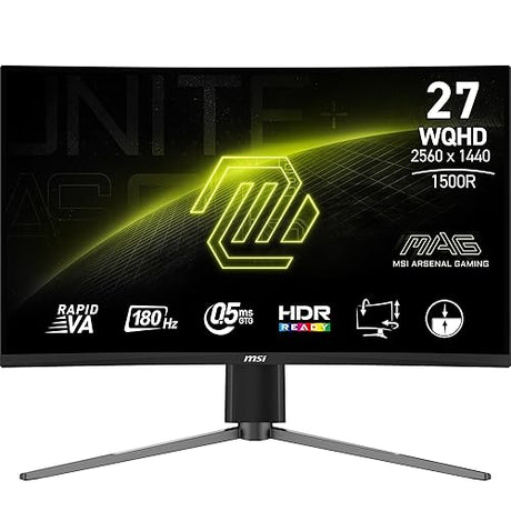 MSI MAG27CQ6PF, 27-inch QHD 2560 x 1440 Computer Monitor, 180Hz, HDMI, 0.5ms, Black