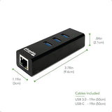 Plugable USB Hub with Ethernet, 3 Port USB 3.0 Bus Powered Hub with Gigabit Ethernet Compatible with Windows, MacBook, Linux, Chrome OS, Includes USB C and USB 3.0 Cables