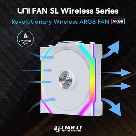 Lian Li UNI Fan SL-Wireless 120 - Single Pack, Performance-Oriented Fan ARGB Fan Without Wireless Connector, Daisy-Chain Design, Customizable Lighting Effects, Low-Noise - White (12SL1W1W)