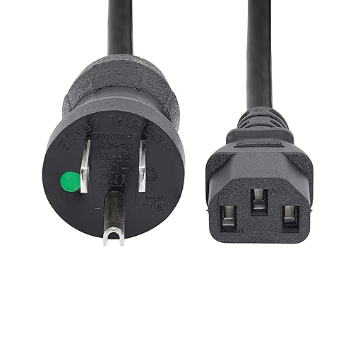 StarTech.com 10ft (3m) Hospital Grade Power Cord, 18AWG, NEMA 5-15P To C13, 10A 125V, Green Dot Medical Power Cable, PC Power Supply Power Cable, Printer/Monitor Power Cable, UL Listed (PXTMG10110) 10ft/3m