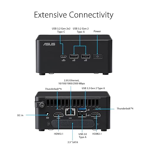 ASUS Intel 14. NUC 14 Pro Long Barebone with Generation Core Ultra 5 125H (NPU Support), DDR5 RAM, Triple Storage, Thunderbolt 4, Wi-Fi 6E & Bluetooth 5.3, Toolless Case Access, VESA Mounted NUC 14 Pro|Core Ultra 5 Barebones|Tall