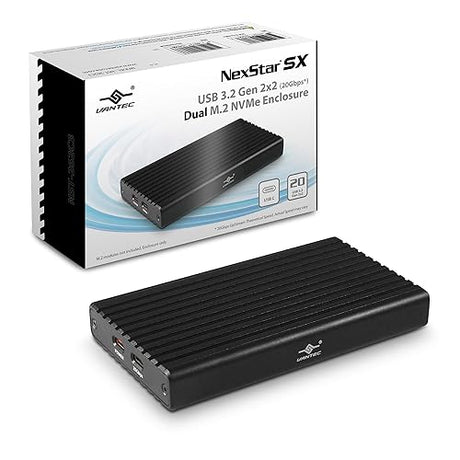 Vantec NexStar SX, USB 3.2 Gen2x2 (20Gbps), Dual M.2 NVMe Enclosure, USB C (NST-262C3)
