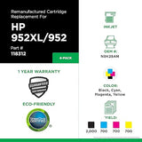 Remanufactured Ink Cartridges Replacement for HP N9K28AN (HP 952XL/952) | Black XL, Cyan, Magenta, Yellow 4 PK
