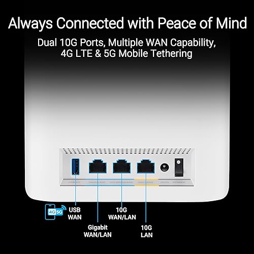 ASUS ZenWiFi BT10 Tri-Band WiFi 7 Mesh, 18 Gbps, 6000 sq.ft (2pk), Dual 10G Ports, Security and Parental Controls Included, Smart Home Master SSIDs, 4G & 5G Mobile Tethering