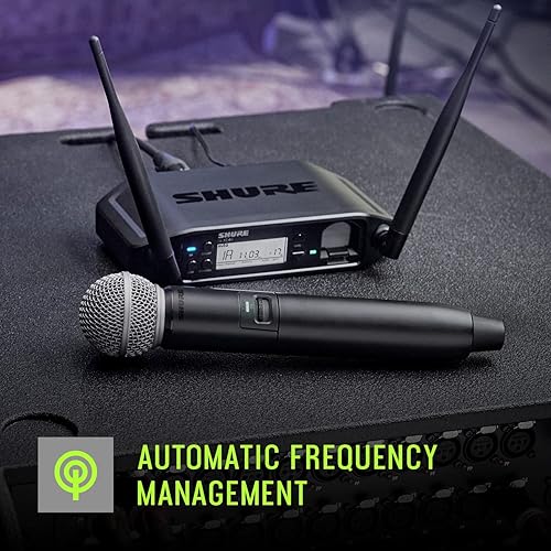 Shure GLXD2+/SM58 Handheld Wireless Transmitter with SM58 Vocal Mic Capsule and SB904 Battery (12-Hour Life) - for use with GLX-D+ Dual Band Wireless Microphone Systems (Receiver Sold Separately) SM58 Dual Band
