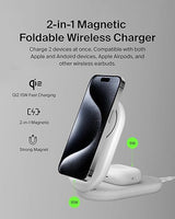 Belkin MagSafe-Compatible Charger, 2-in-1 Magnetic Foldable Charger 15W - Qi2-Certified Wireless Charging for Apple iPhone 16, Apple Watch, Samsung Galaxy S25 w/Non-Slip Base, PSU Included - White White 2 in 1