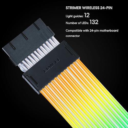 Lian Li Strimer Wireless 24 Pin - Connector Included - Addressable RGB Power Extension Cable - Strimer L-Connect 3.0 Wireless Control - LED Strip for Motherboard PC Cables - Black (PW24-1W-T)