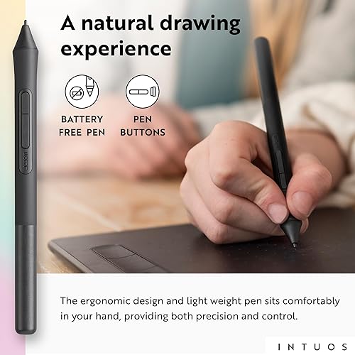 Wacom Intuos Small Bluetooth Graphics Drawing Tablet, Portable for Teachers, Students and Creators, 4 Customizable ExpressKeys, Compatible with Chromebook Mac OS Android and Windows - Black