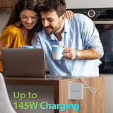 IOGEAR GearPower 145W Multiport Charger, GaN, 4 Port, USB-C Cable, iPhone 16, MacBook Pro/Air, iPad Pro, Google Pixel, Travel Wall Charger, Cable Included, GPAWC145W