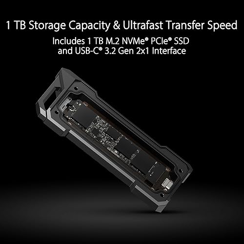 TUF Gaming AS1000 (USB-C 3.2 Gen 2x1 Portable M.2 NVMe® PCIe® SSD 1 TB, Aluminum Alloy Chassis with a Thermal pad, Military Grade MIL-STD-810H Drop Resistance, and IP68 Water/dust Resistance) TUF Gaming AS1000 (Included 1TB SSD)