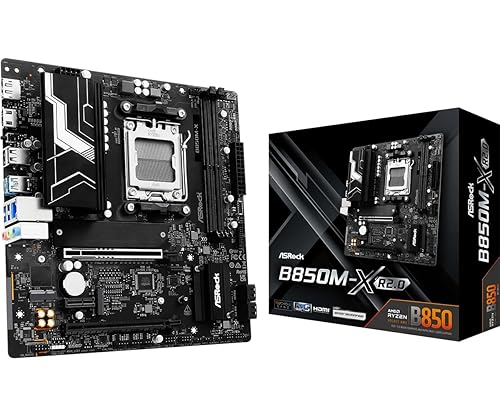 ASRock B850M-X R2.0 AM5 Micro-ATX Motherboard: AMD Ryzen 9000/8000/7000 Ready | DDR5 8200+ OC | PCIe 5.0 M.2 | 2.5G LAN | USB 3.2 Type-C | HDMI/DP