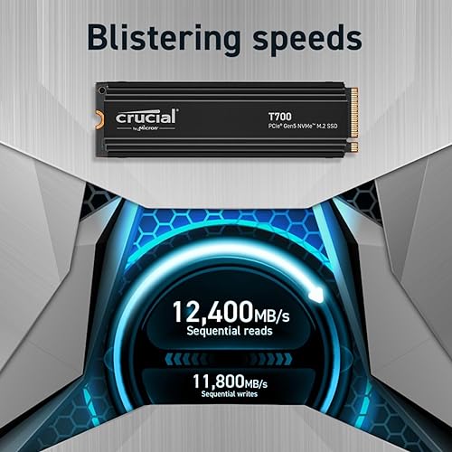 Crucial T700 4TB Gen5 NVMe M.2 SSD with heatsink - Up to 12,400 MB/s - DirectStorage Enabled - CT4000T700SSD5 - Gaming, Photography, Video Editing & Design - Internal Solid State Drive 4TB T700 w/Heatsink