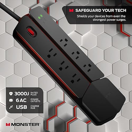 Monster Power Center Vertex Surge Protector with Detachable USB Power Strip, Surge Protector Power Strip - 6 AC Outlets, 2 USB-A Ports &1 USB-C Port
