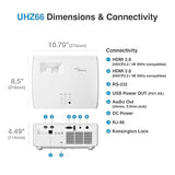 Optoma UHZ66 Compact Long Throw True 4K UHD Laser Home Cinema and Gaming Projector, 4000 Lumens UHZ66 - Latest Model