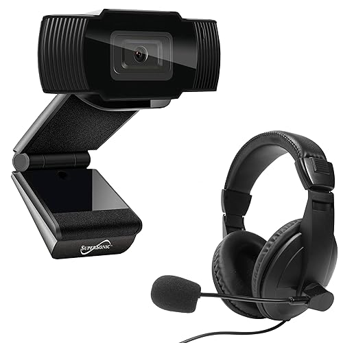 Supersonic SC-942WCH PRO HD Webcam and Stereo Headset, 1080P HD Webcam, Crystal Clear Audio and Video, Adjustable Comfort, Plug and Play Compatibility for Zoom & Teams in Home Office, School