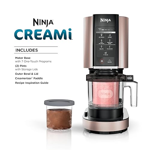 Ninja CREAMi Ice Cream Maker, for Gelato, Mix-ins, Milkshakes, Sorbet, Smoothie Bowls & More, 7 One-Touch Programs, with (2) Pint Containers & Lids, NC301CRG, Rose Gold (Canadian Version) Rose Gold 15.95in