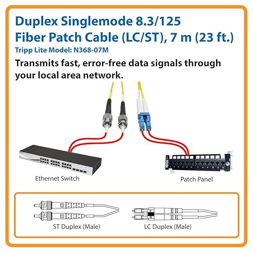 Tripp Lite N368-10M Duplex Singlemode 8.3/125 Fiber Optic Patch Cable LC/ST, 10M, 33-Feet