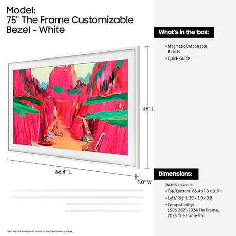 SAMSUNG 75-inch The Frame Customizable Bezel - Modern White (VG-SCFF75WTBZA) [Canada Version] (Compatible with All Frame Models 2021 Onwards) 75 inch Modern White