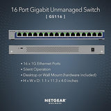NETGEAR 16-Port Gigabit Ethernet Unmanaged Switch (GS116) - Desktop or Wall Mount, and Limited Lifetime Protection
