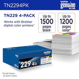 Brother Genuine TN2294PK Standard Yield Black, Cyan, Magenta and Yellow Toner Cartridges