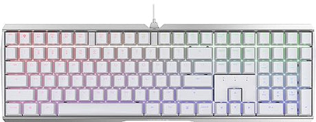 Cherry MX 3.0 S Wired Mechanical Gaming Keyboard. Aluminum Housing Built for Gamers w/MX Red Switches. RGB Backlit Color Display Over 16m Colors. from The Makers of MX. Full Size. Pure White. White W/Mx Red