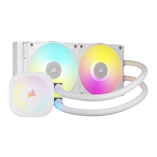Corsair iCUE Link Titan 240 RX RGB Liquid CPU Cooler – 240mm AIO – 2X RX120 RGB Fans Included – Fits Intel LGA 1851/1700, AMD AM5/AM4 – iCUE Link System Hub Included – White White 240mm AIO