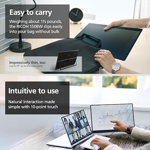 RICOH 150BW Wireless Portable Monitor – 15.6 OLED Touchscreen with Battery, Multicasting & Dual Speakers for Work Anywhere on Laptop, Desktop, Mac, PC