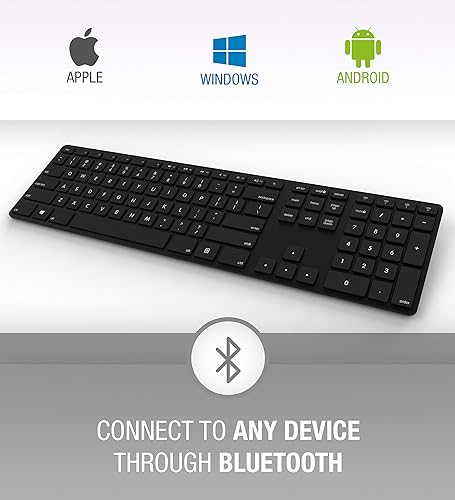 Matias FK416PCBTL Wireless Backlit Slim Keyboard with Numeric Keypad and 4-Device Sync - Compatible with Windows PC (Black)