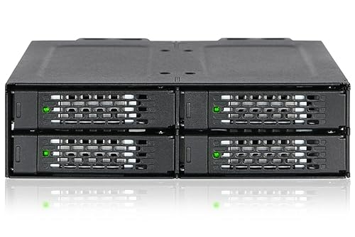 ICY DOCK Rugged 4 x 2.5 NVMe U.2/U.3 SSD PCIe 4.0 Mobile Rack Enclosure for 5.25 Bay (4 x Mini-SAS HD) | ToughArmor MB699VP-B