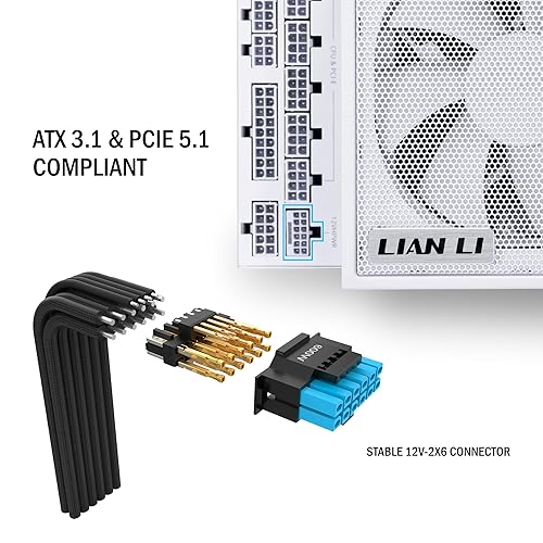 Lian Li Edge Series-1000W Full Modular Power Supply-80 PLUS Platinum-ATX 3.0, 3.1-PCIE 5.1-L-Shape Design for Dual Chamber Case-120mm FDB Fan-Supports up to 4X USB Devices-White (EG1000WE.US)