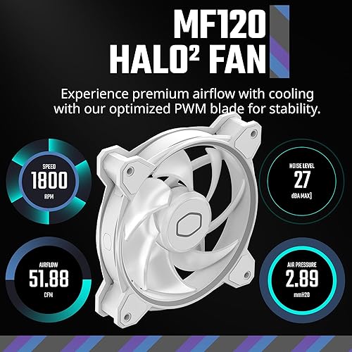 Cooler Master Hyper 212 Halo White CPU Air Cooler, MF120 Halo² Fan, Dual Loop ARGB, Aluminum Top Cover, 4 Copper Heat Pipes, 154mm (H) for AMD Ryzen AM5/AM4, Intel LGA1700/1200 (RR-S4WW-20PA-R1)