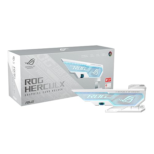 ASUS ROG Herculx Graphics Card Holder White Edition (Tool-Free Design, Included Spirit Level, Solid zinc Alloy, 72-128mm, Aura Sync)