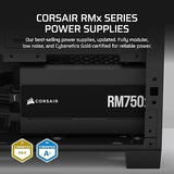 CORSAIR RM750x Fully Modular Low-Noise ATX Power Supply – ATX 3.1 Compliant – PCIe 5.1 Support – Cybenetics Gold Efficiency – Native 12V-2x6 Connector – Black RMx (2024) 750 Watts Black